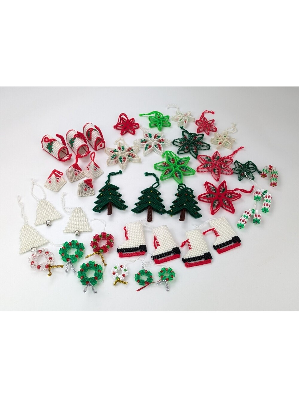 VTG Handmade Needlepoint Plastic Canvas 3D Christmas Ornaments Lot Of 39